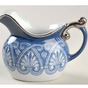 Bombay Co Cobalt Blue White Arabasque Tile Platinum Trim 4 ounce creamer